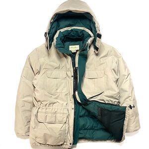Vintage Eddie Bauer Men’s Tan Ridge Line Hooded Down Puffer Parka Jacket Coat XL
